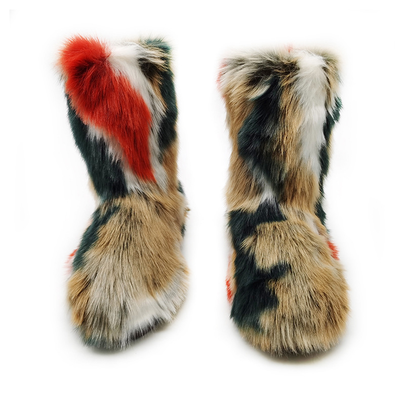 Women's Plush Snow Boots Plus Size Color Flat Women's Mid Boots Bj03 44 - Shop at LoveMi