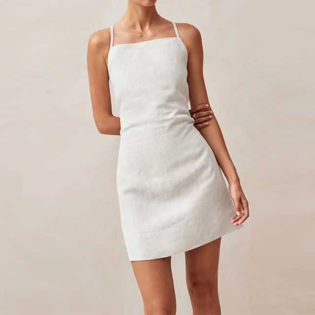 Short Hip Skirt Low Collar Lace Up Slim Fit Dress Women White - Shop at LoveMi
