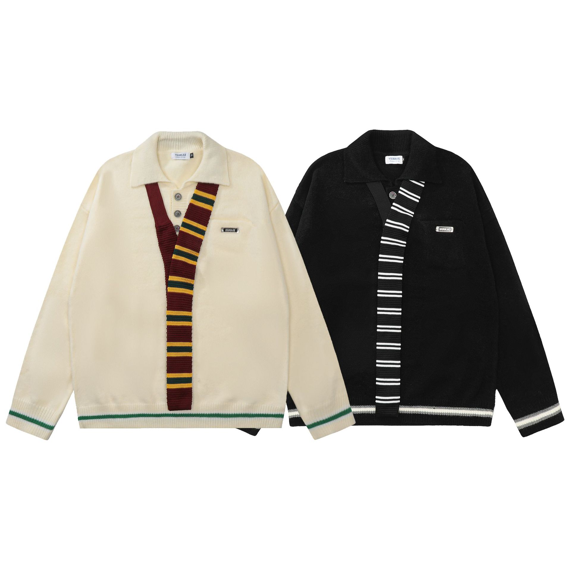 American Preppy-Style Color-Block Striped Knit Sweater