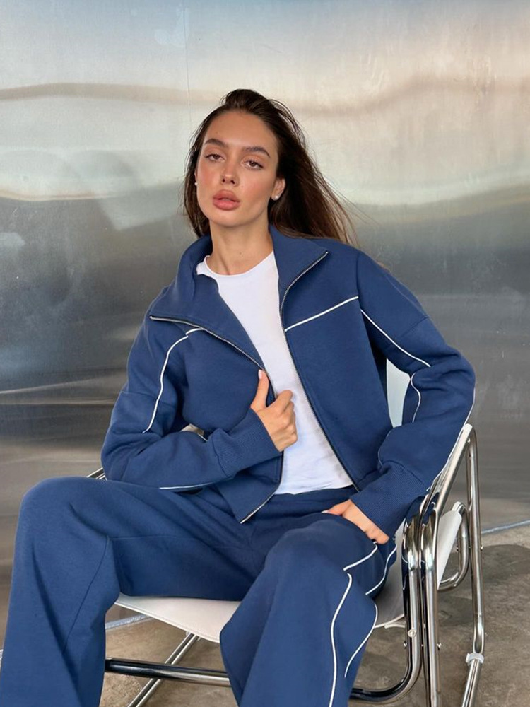 Ensemble Décontracté Femme Pull Zippé Pantalon