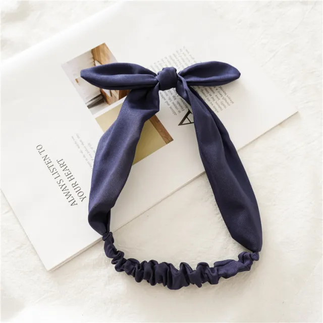 Women's All match Elastic Band Knotted Rabbit Ears Hair Band Navy Blue - Shop at LoveMi
