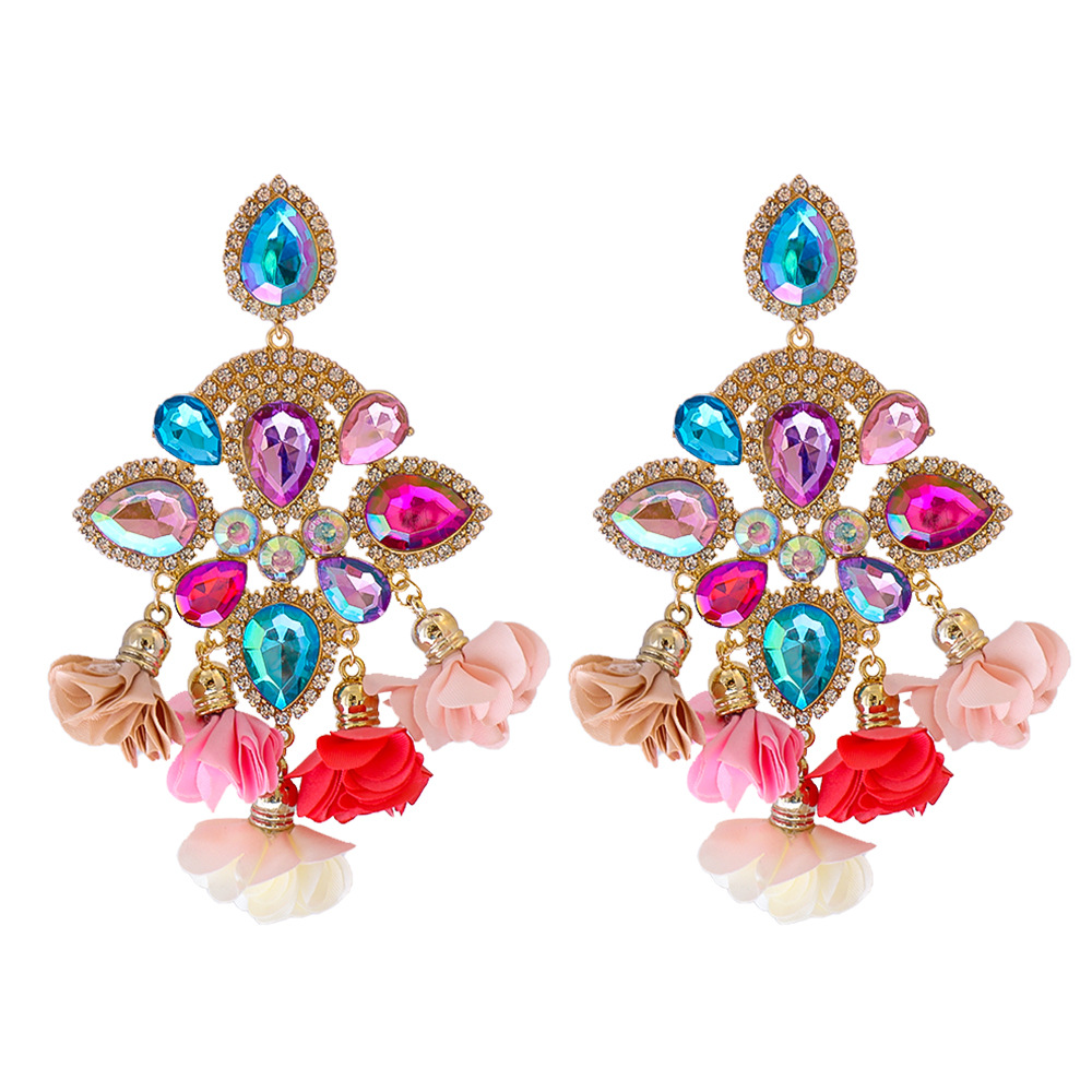 Bohemia Color Diamond Flower Female Earrings