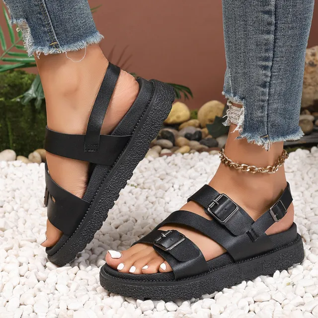 Plus Size Sports Sandals Women's Thick Bottom Fashion Casual Black - Shop at LoveMi