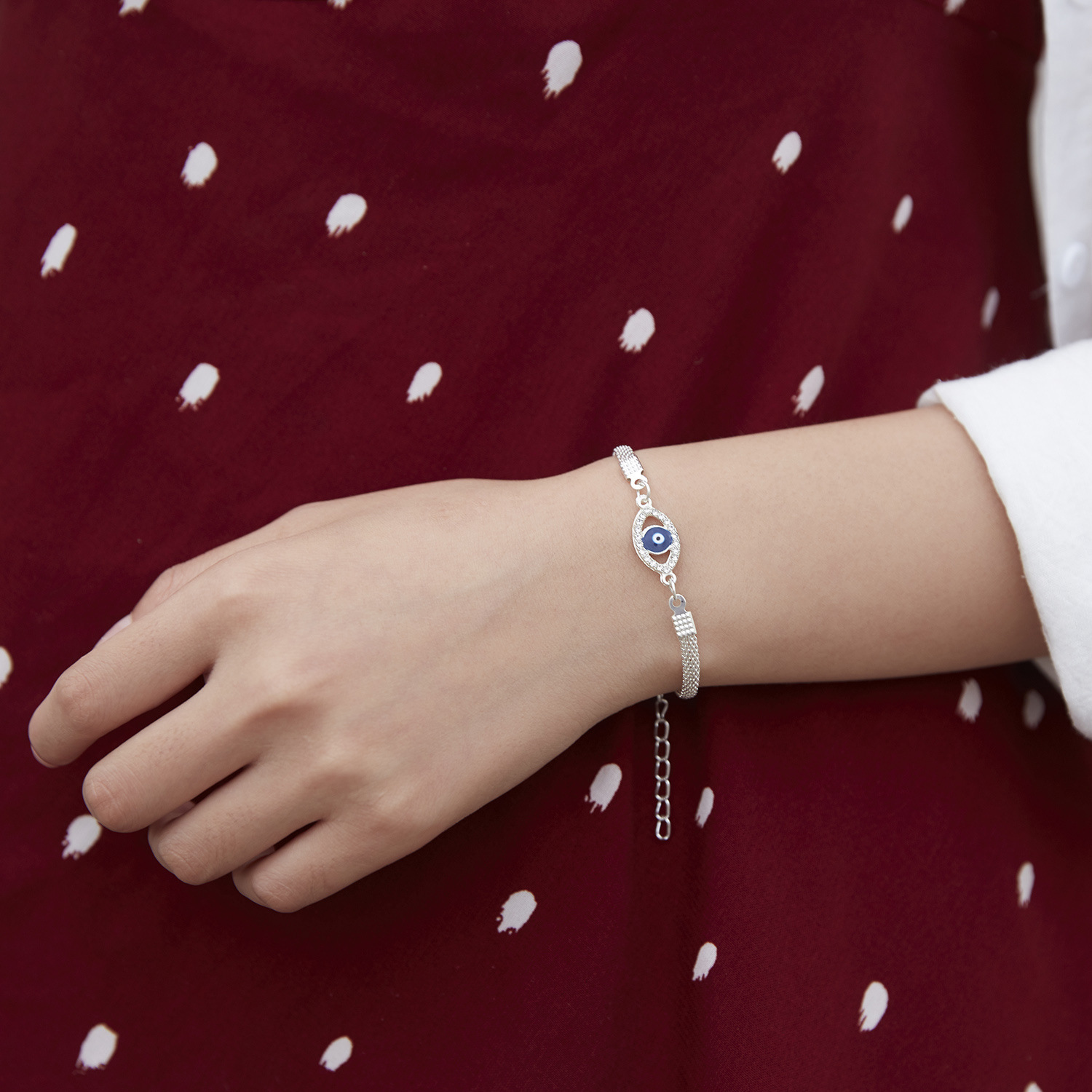 Fashion Blue Eyes Evil Palm Silver Plated Bracelet