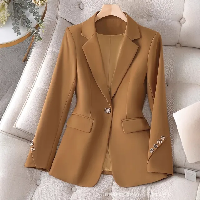 Fashion Long Sleeve Women's Suit Jacket Fashion Buttons Camel - Shop at LoveMi