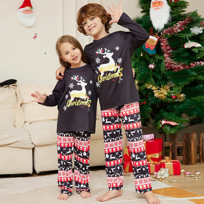 Christmas Cartoon Elk Letter Printing Round Neck