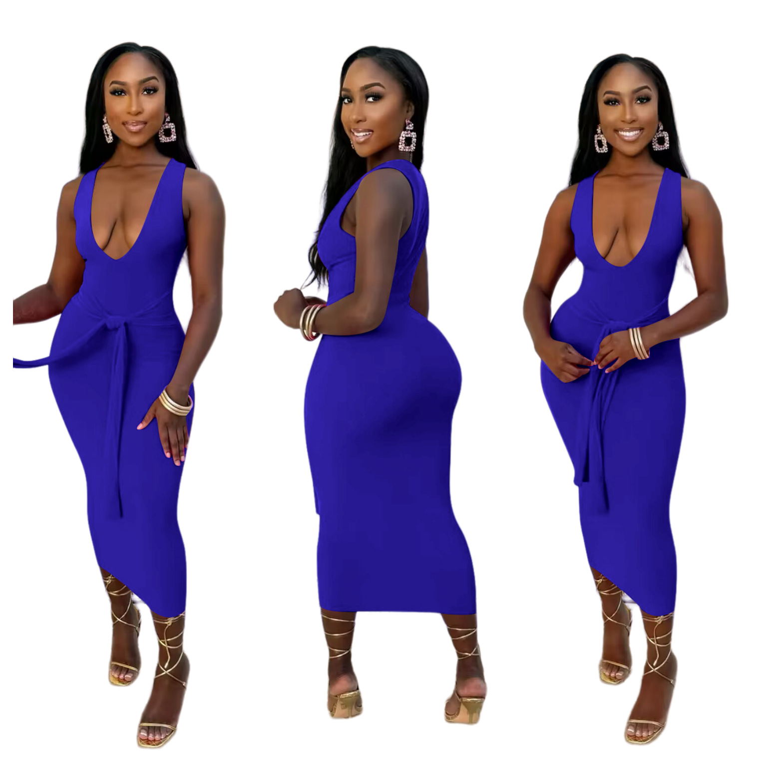 Fashionable V-neck Solid-color Long Dress 8cb9a354 Dbb4 4dd6 Ad63 Ae82e0e06b7e