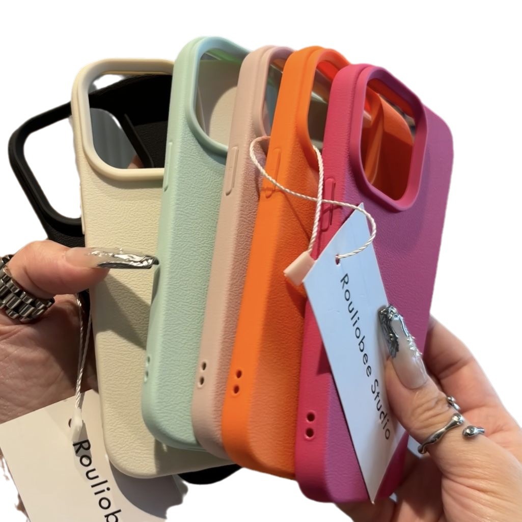Lychee-pattern Matte Phone Case Solid Color - Image 9