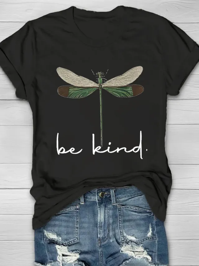 Round Neck White Loose Pullover Chic Dragonfly Short Sleeve Dx 017 - Shop at LoveMi