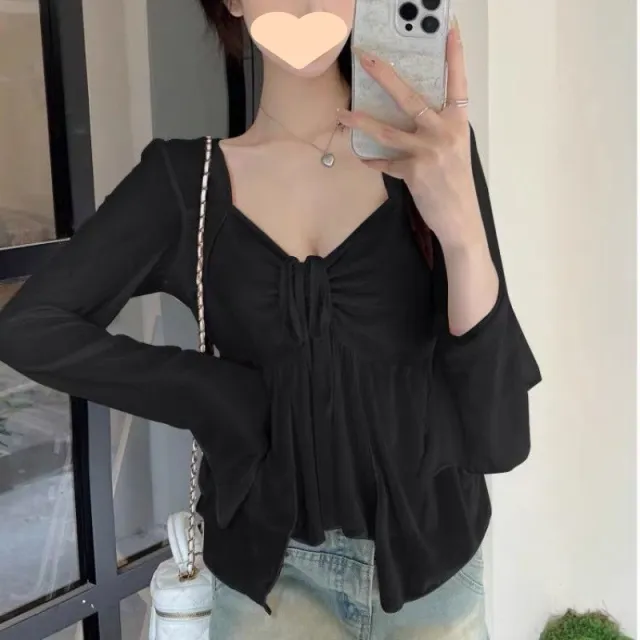 French Style Women's Pure Slim Long Sleeve Top Shirt Black - Shop at LoveMi