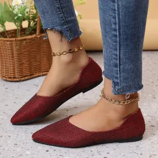 Women's Flat Soft Leather Pointed Toe Shoes Red - Shop at LoveMi