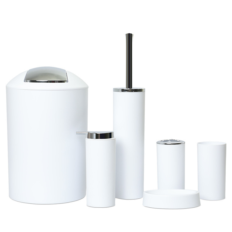 Solid Colored Plastic Six Piece Bathroom Set