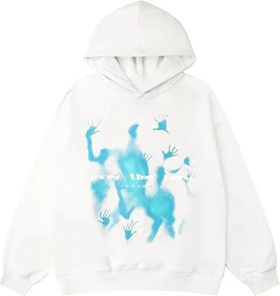 Hip Hop Street Graffiti Hoodie Retro Casual Sports Brushed Hoody White - Shop at LoveMi