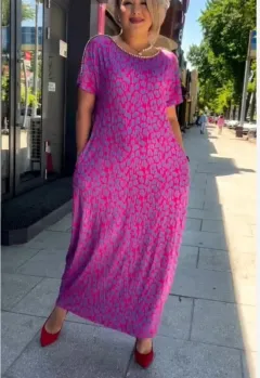 Summer Autumn And Winter Long Short Sleeve Dress - Rose Red - View 1