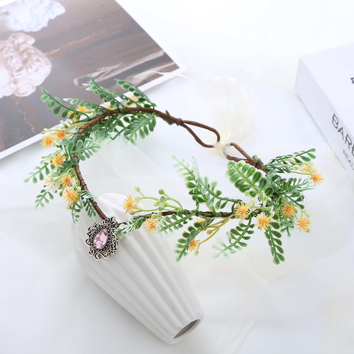 Title 1, Handmade Mori Style Flower Crown Headband Weddi...