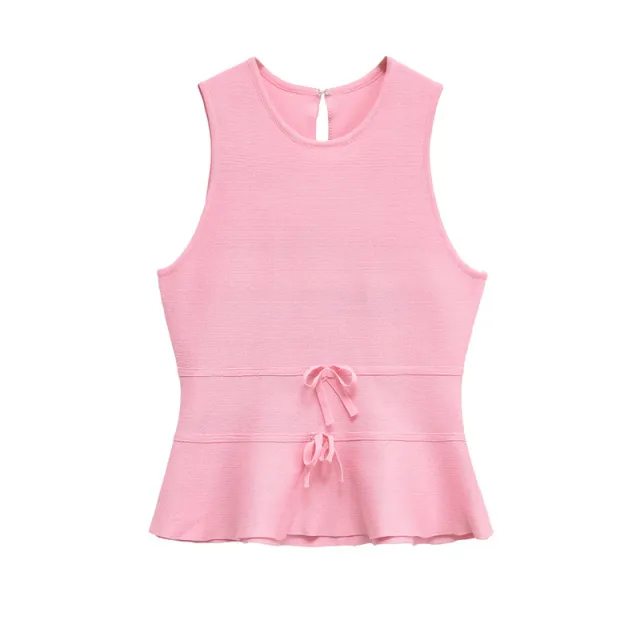 Women's Short Skirt Bowknot Decoration Knitted Top Pink - Shop at LoveMi