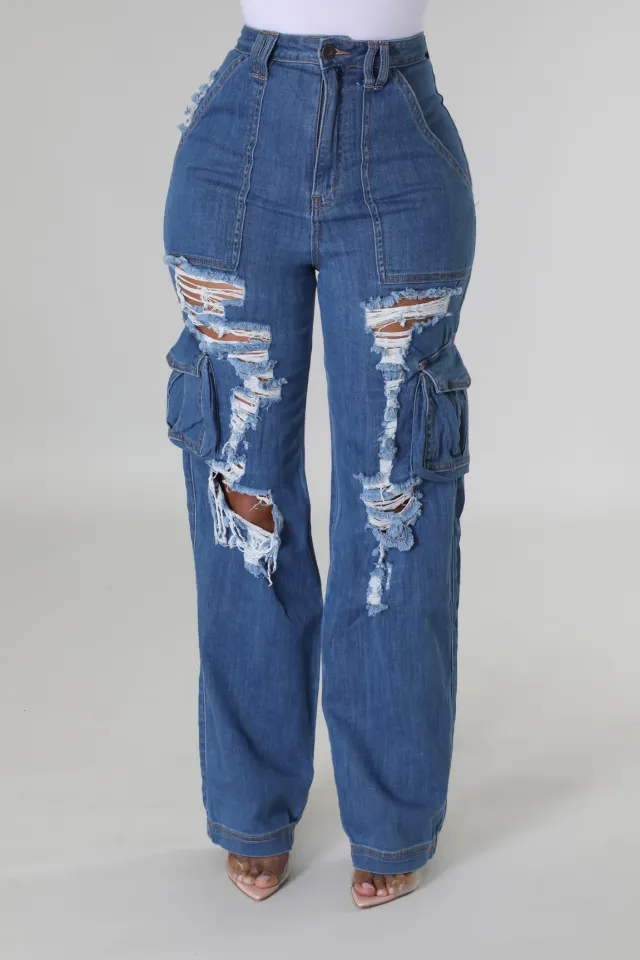 Ripped Jeans Women's Multi bag Ripped Stretch Blue - Shop at LoveMi