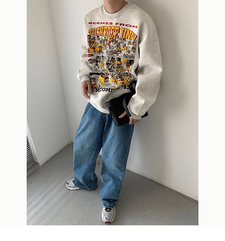 Title 5, Street Trend Cartoon Print Sweatshirt Crew Neck...