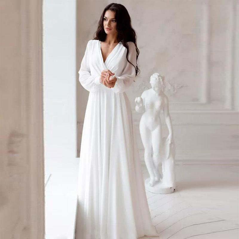New Arrival Petite Train Deep V-Neck A-Line Wedding Dress