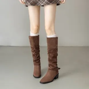 Chunky Heel Wrinkled Stacked Ankle Martin Boots Maroon - Shop at LoveMi