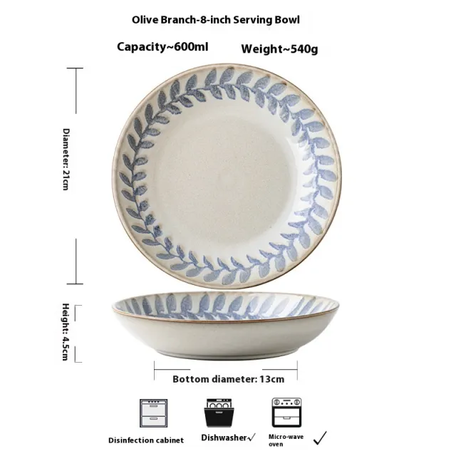 8 inch Open Ceramic Deep Plates Hand painted Tableware Olive Branches 8Inch - Shop at LoveMi