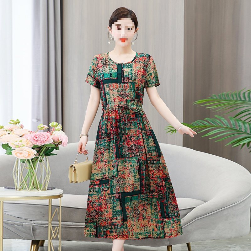 Dress Summer Floral Artificial Cotton Skirt Short Sleeve Loose Cotton Overknee Skirt No 36 Color 201 - Shop at LoveMi