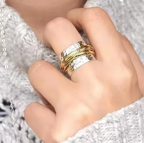 Two tone Ring Personality Fashion Creative Ornament Hammered Metal Coil - Shop at LoveMi
