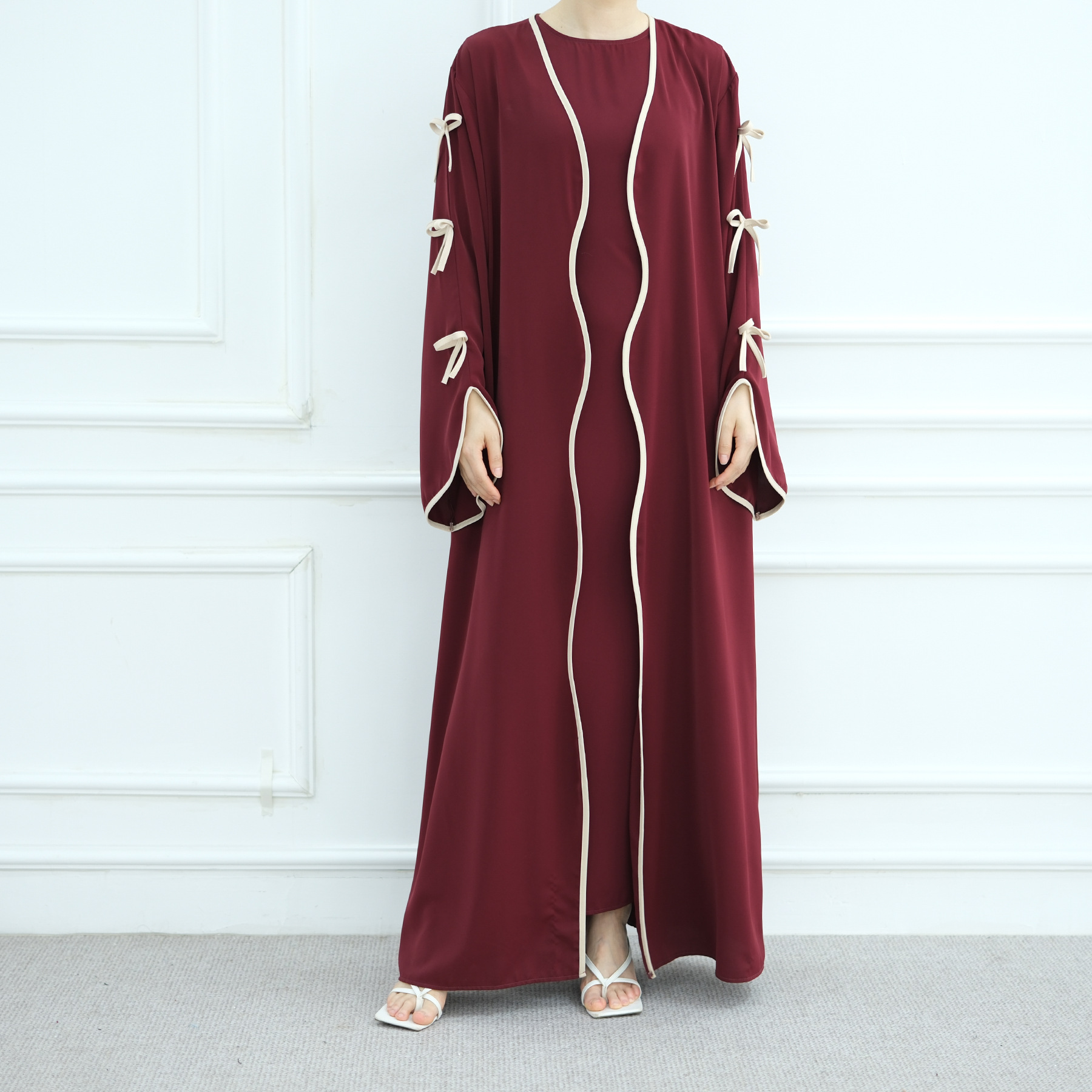 Pure Beautiful Bow Cardigan With Inner Wear For Women Dress Wine Red - Shop at LoveMi