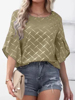 Loose Casual Ruffle Sleeve Top T-shirt - Khaki - View 1