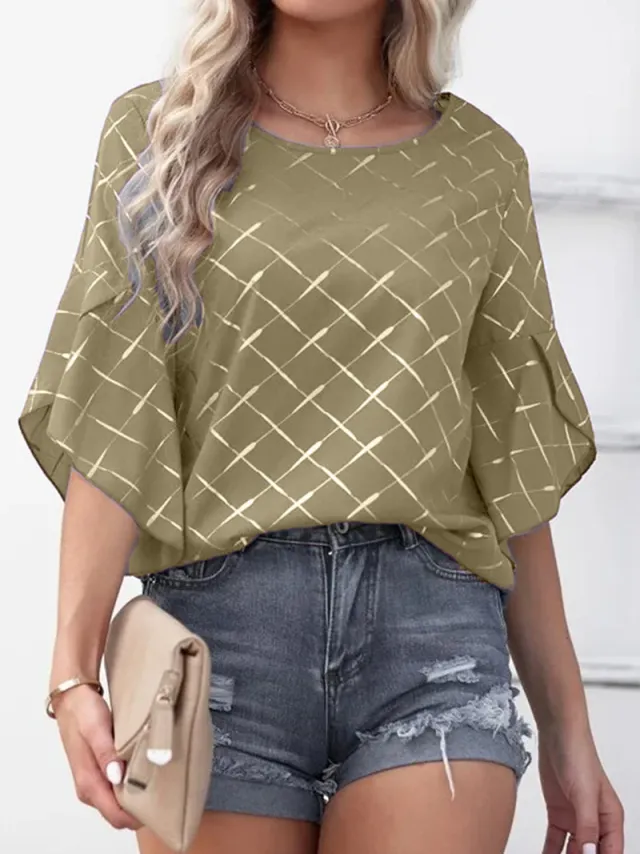 Loose Casual Ruffle Sleeve Top T shirt Khaki - Shop at LoveMi