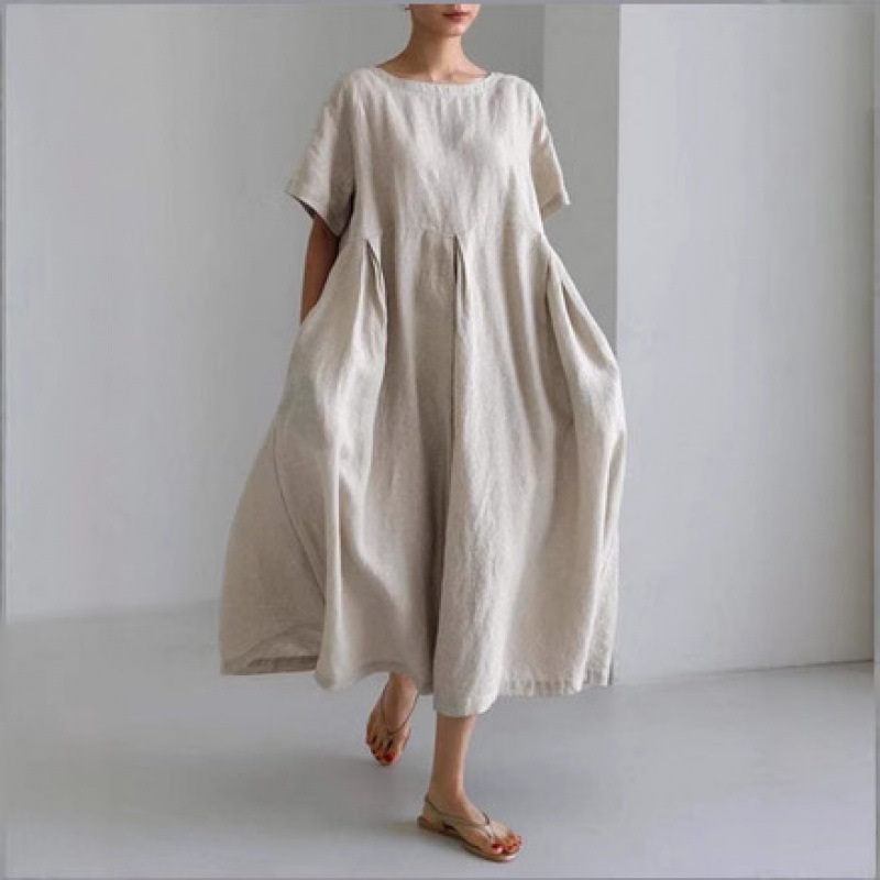 Women's Loose Round Neck Fashion Premium Short Sleeve Printed Dress