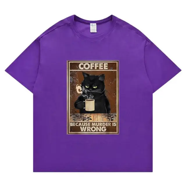 Trendy Short Sleeve Same Cat Poster Printed T shirt Casual T shirts Clothes Purple - Shop at LoveMi