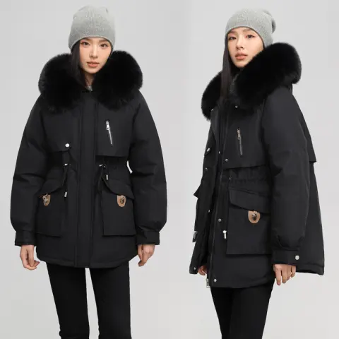 Fleece-lined Thickened Parka Collar Slim Fit Slimming Cotton Coat
