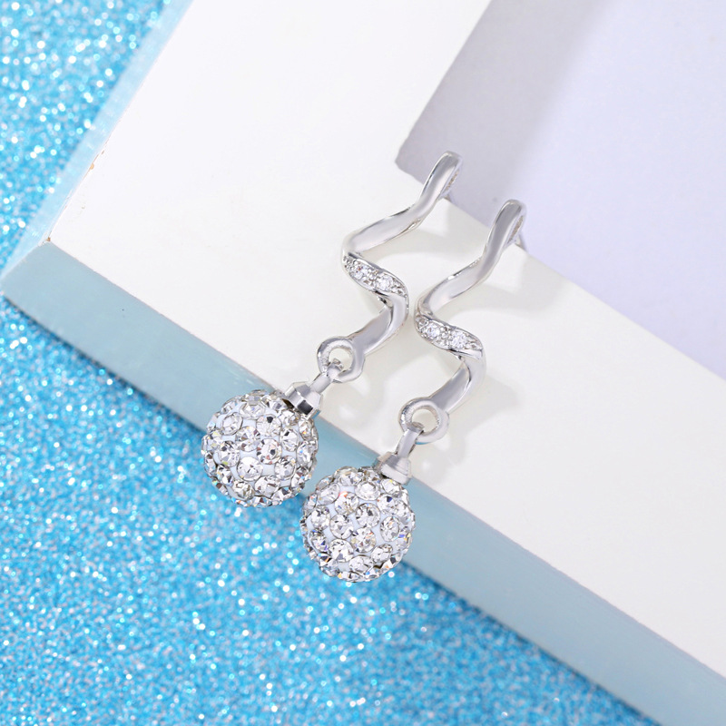 Agate Silver Plated Fully Jeweled Ball Ornament Ear Stud