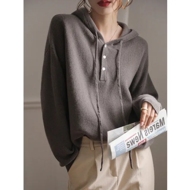 Hooded Women's Autumn New Lazy Chanel Style Top Sweater Pale Gray - Shop at LoveMi