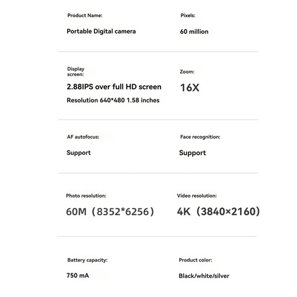 4K HD Optical Zoom Digital Camera, 64 Million Pixels