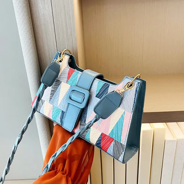 New Popular Contrast Color PU Bag Female Summer Casual Blue - Shop at LoveMi