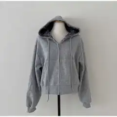 Korean Chic Casual Loose Temperament All-match Plaid Stitching Hooded Sweater - Dark Grey - View 1