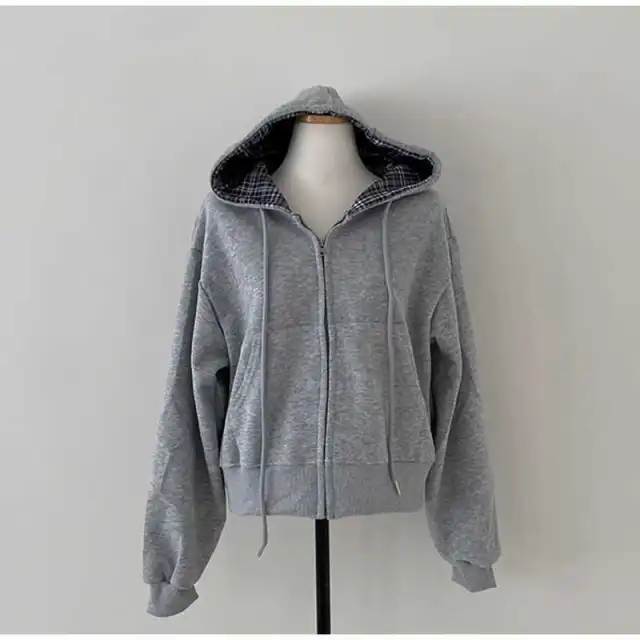 Korean Chic Casual Loose Temperament All match Plaid Stitching Hooded Sweater Dark Gray - Shop at LoveMi