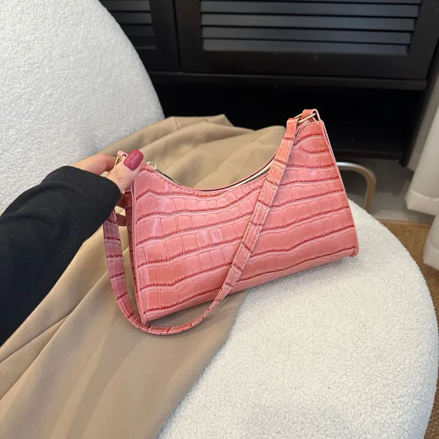 Embossed Underarm Stone Pattern Candy Color Shoulder Bag Pink - Shop at LoveMi