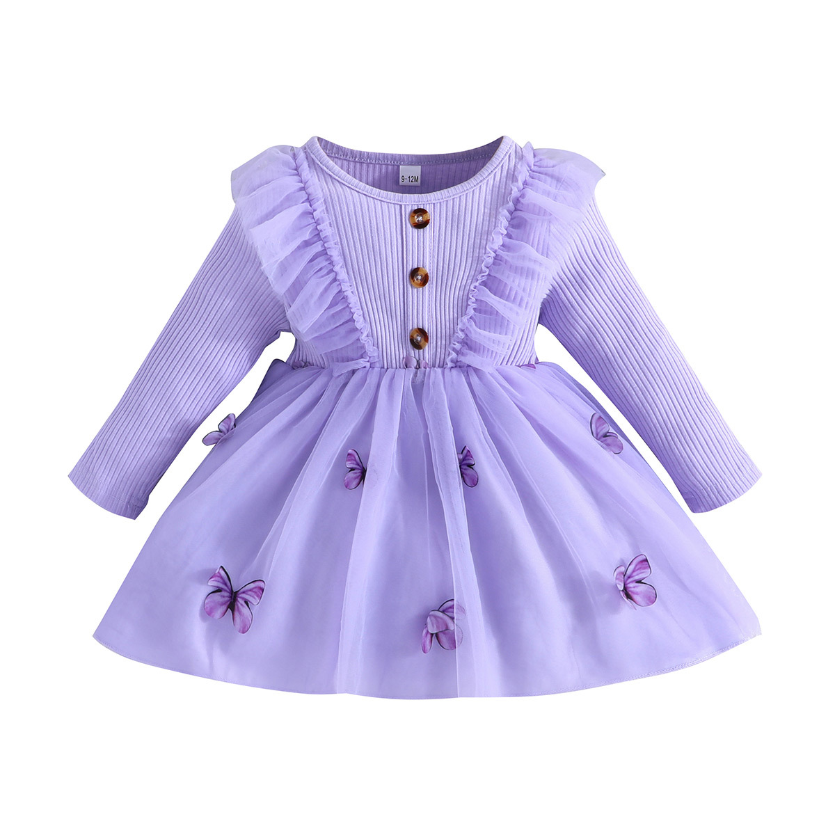 Middle And Young Children's Long Sleeved Mesh Dress