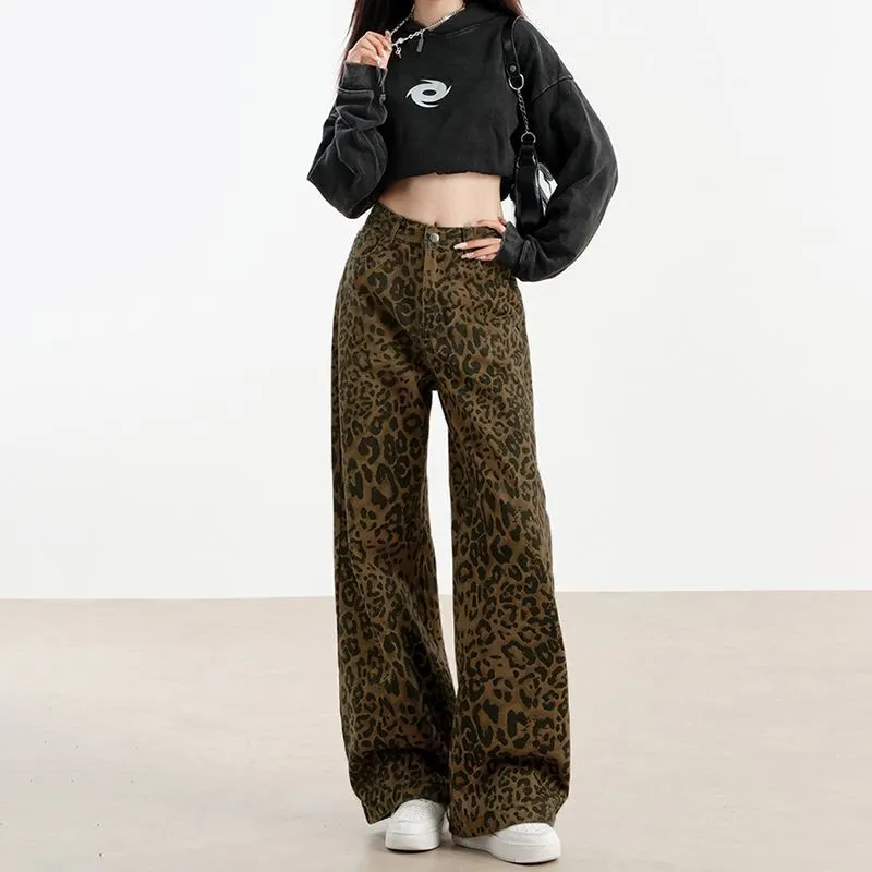 Women's SpringAutumn Casual Floor-Length Pants - Leopard Print