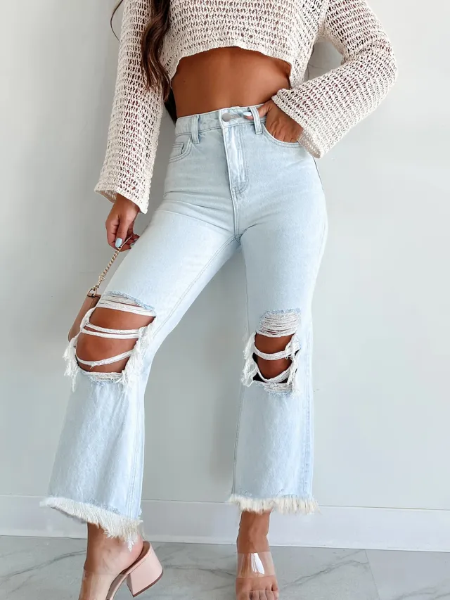 Womens Fashionable Loose Ripped Straight Jeans Blue - Shop at LoveMi