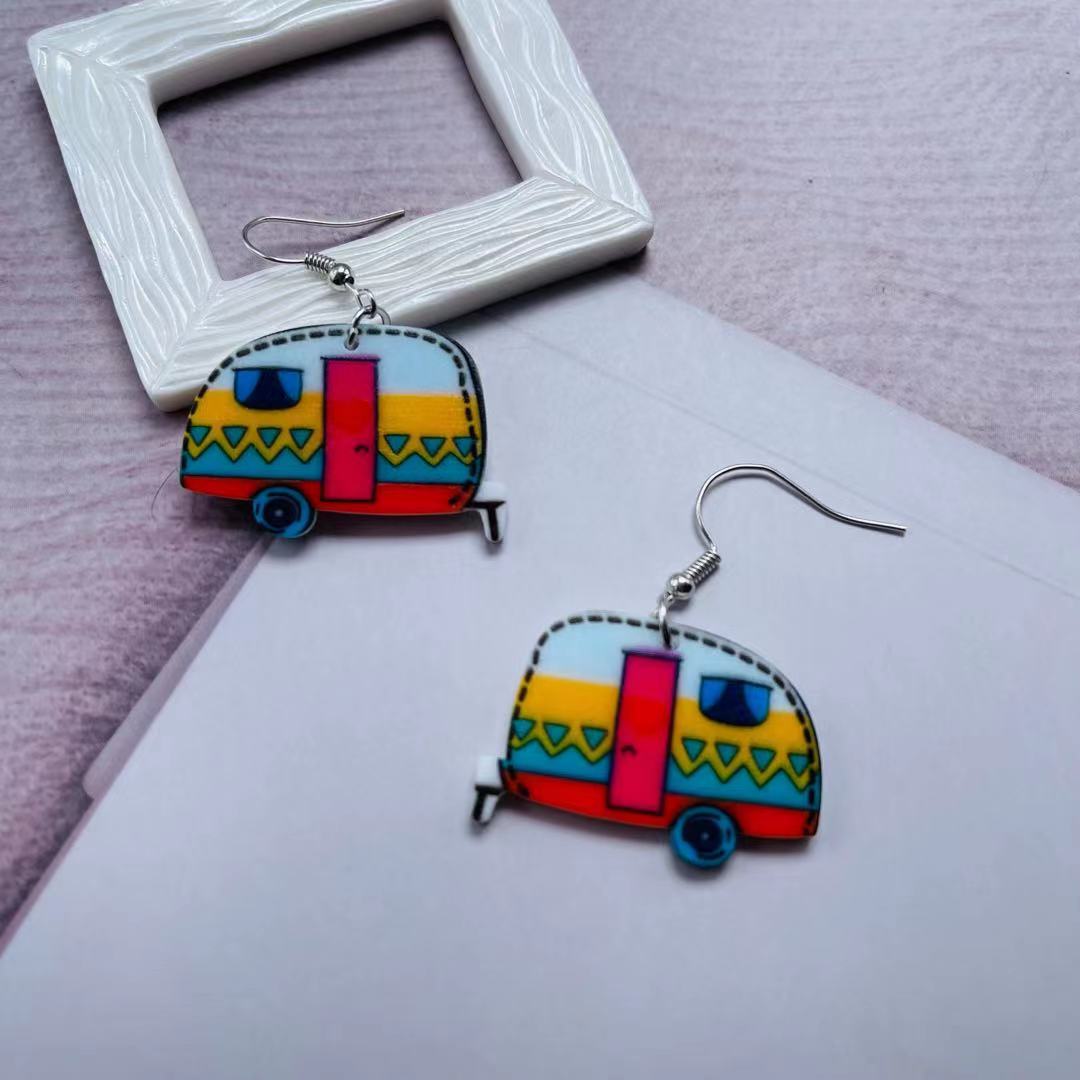 Animal Printing Policy Cute Geometric Retro Contrast Color Acrylic Earrings