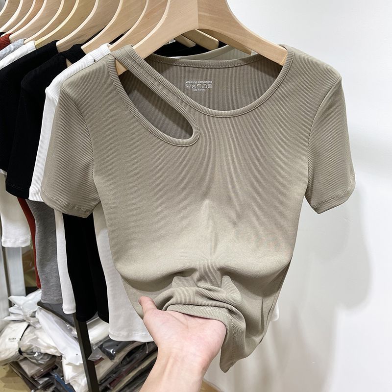 All-matching Base Collarbone Short Sleeve Shirt Top For Women