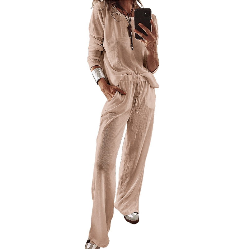 Simple Versatile Relaxed-fit Textured Casual Womens Set