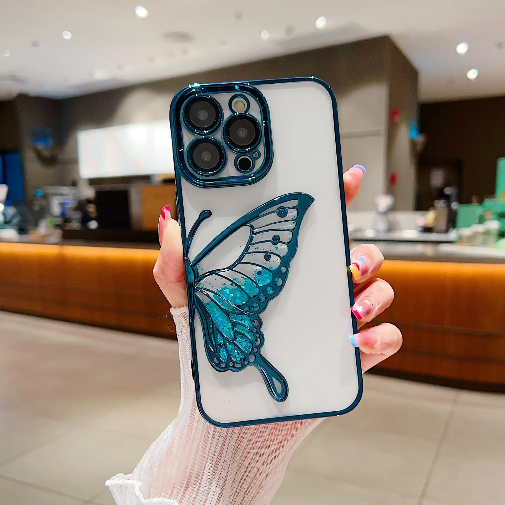 Phone Case Three-dimensional Quicksand Butterfly Protective Cover