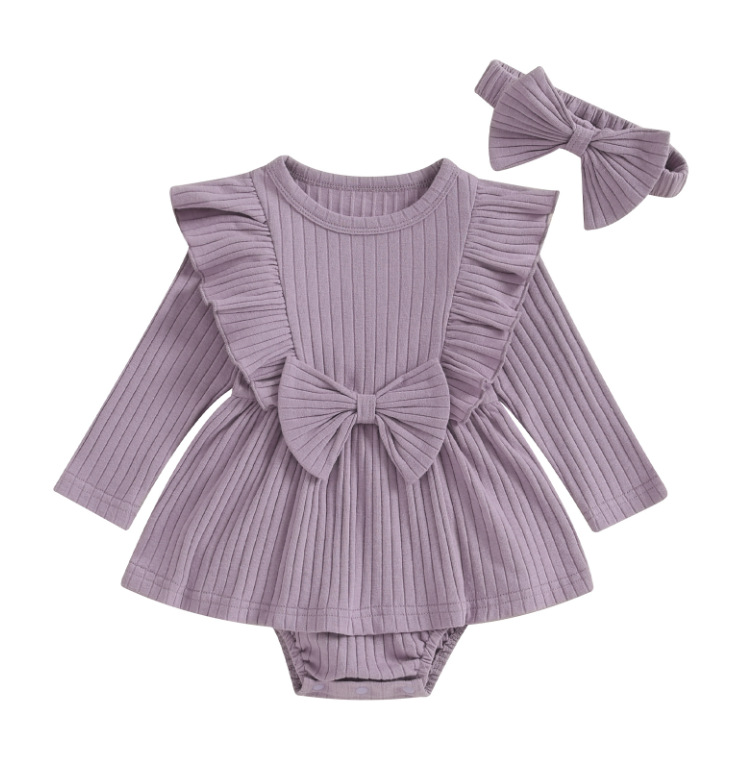 Clothes For Babies Long Sleeve Sunken Stripe Small Skirt - Image 4
