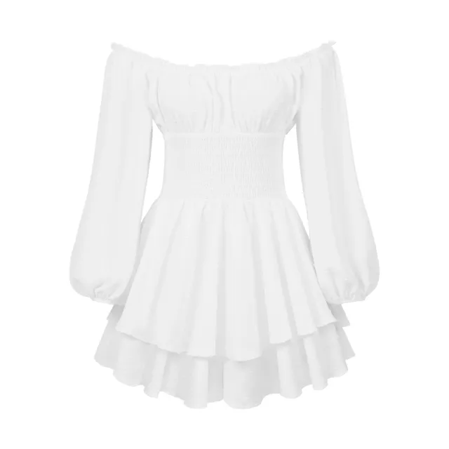 Fashion Solid Color Off neck Pleated Ruffled Stitching Long Sleeve Casual Jumpsuit White - Shop at LoveMi