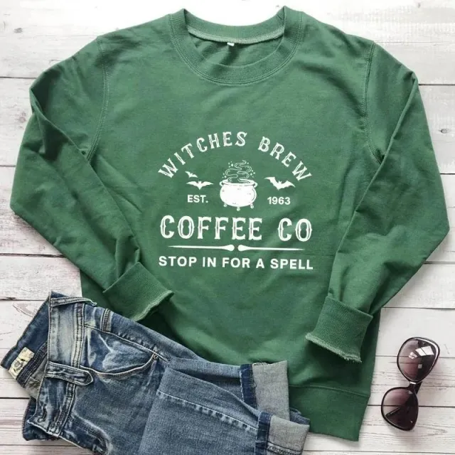 WITCHES BREW Letter 1963 Printed European And American Sweater Green White - Shop at LoveMi
